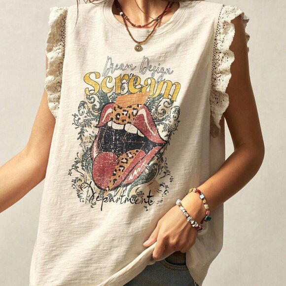 White Casual Women's Boho Knit Crew Neck Sleeveless Loose Fit Tank Top - Picture 1 of 7